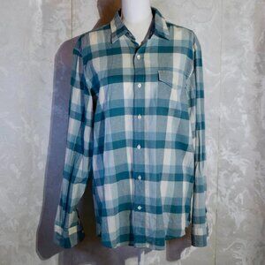 GAP Women's Blue & White Plaid Flannel Button-Up Blouse Size | L
